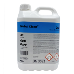 Limpiador desinfectante y viricida Opti-Pure de la marca Global Clean en formato de 5 litros.