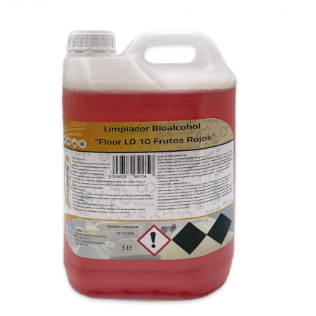 Detergente líquido neutro concentrado Floor LD 10 y aroma a Frutos Rojos de la marca josben en formato de 5 litros.