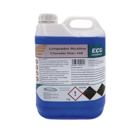 Detergente líquido alcalino clorado star-ha de la marca eco josben en formato de 5 litros.