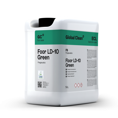 Detergente líquido Floor LD 10 Green con bioalcohol de la marca Global Clean en formato de 5 litros.