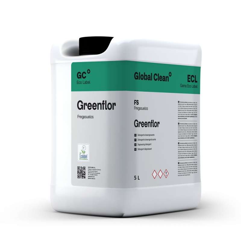 Detergente líquido Greenfloor Ecolabel de la marca Global Clean en formato de 5 litros.